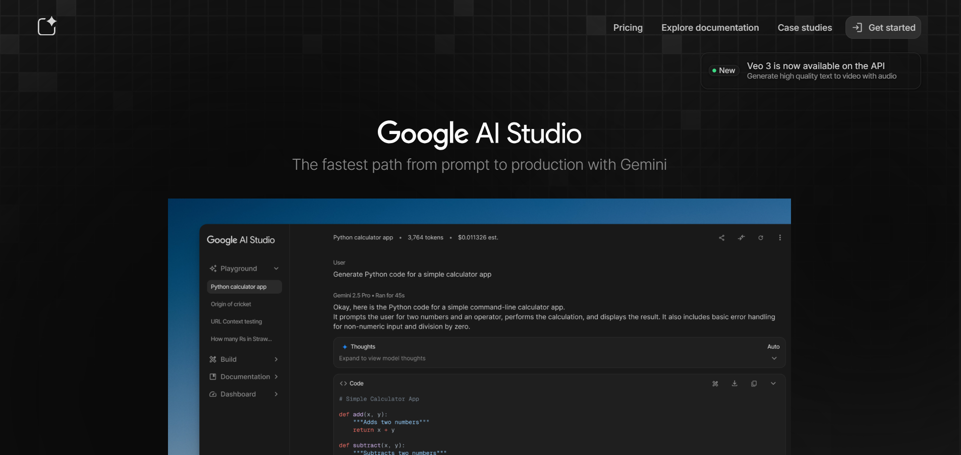 Google AI Studio Homepage