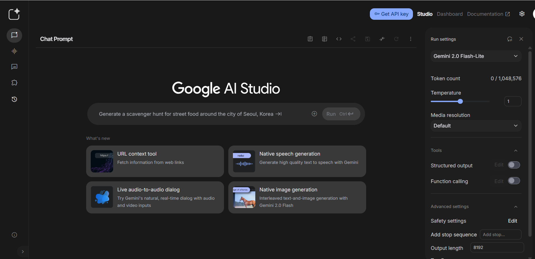 AI Studio Dashboard with API Key Button