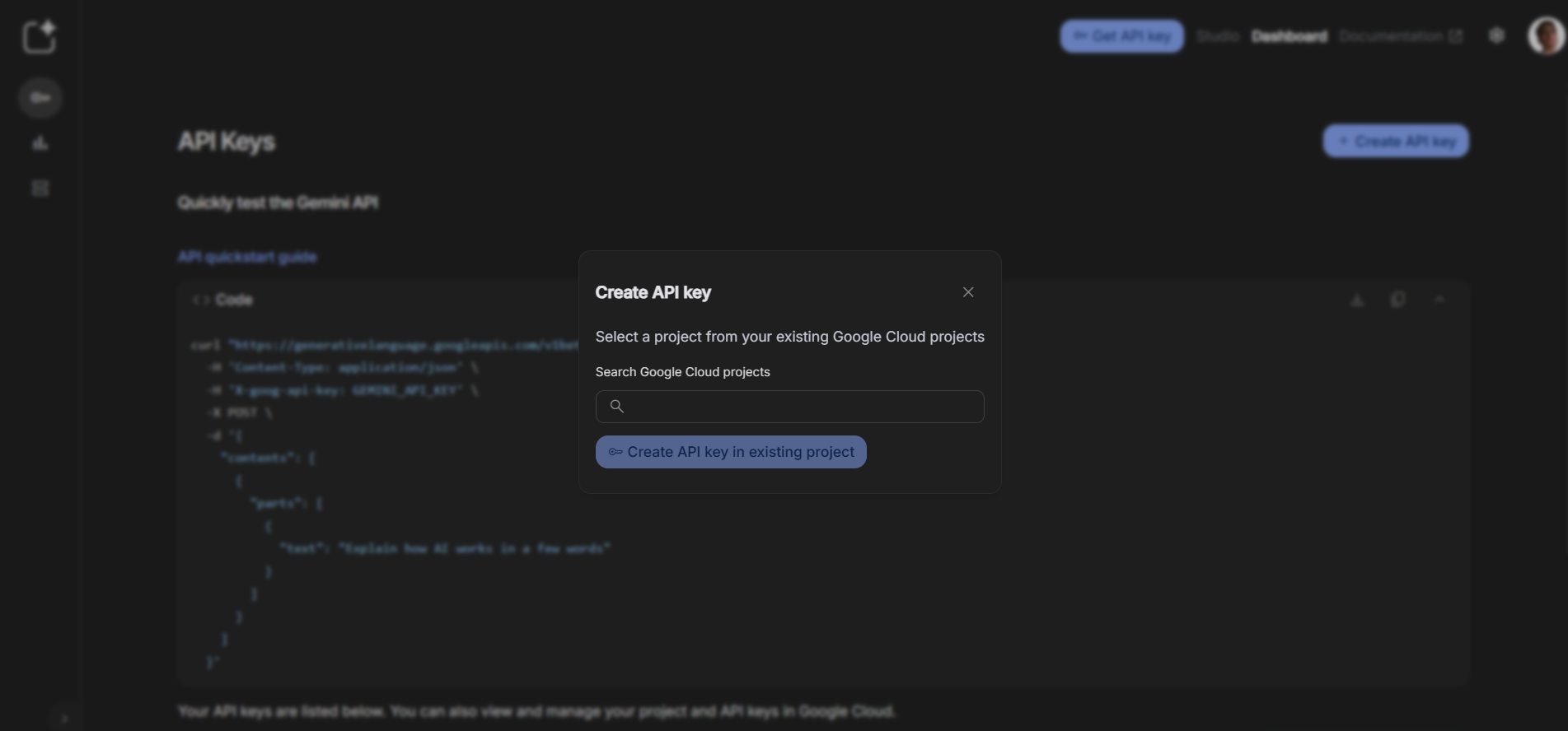 Create API Key Dialog
